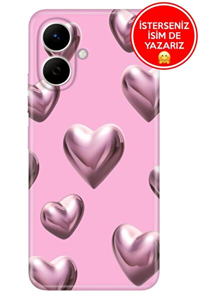 TECNO Spark Go2 Lüks Kılıf Desenli Şeffaf Kılıf Üzeri Silikon Platin Kalp