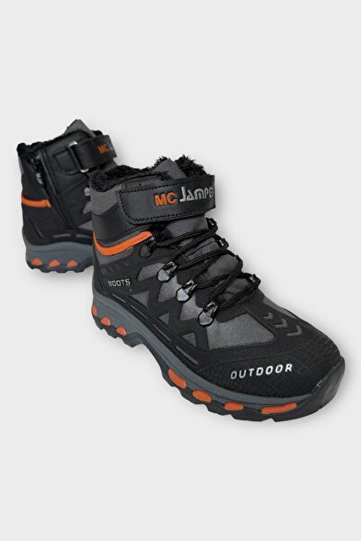 Liger Dětské outdoorové boty s kožešinou uvnitř a zipem ČERNÁ - ORANŽOVÁ