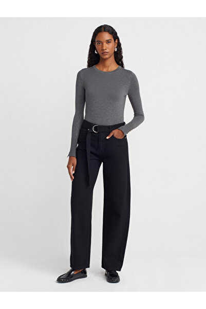 Dilvin 1267 Crew Neck Mid-Sleeve Drop Shoulder Sweater-K.Füme Mel