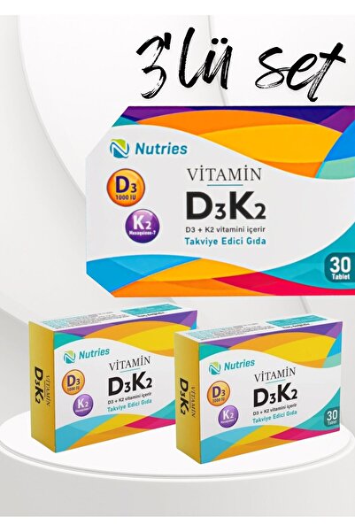 Nutries D3K2 Vitamin Takviyesi 30 Tablet – 3’lü Ekonomik Set