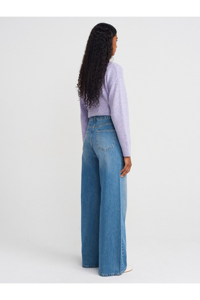 Dilvin 72036 Basic Geniş Wideleg Denim Pantolon-Mavi