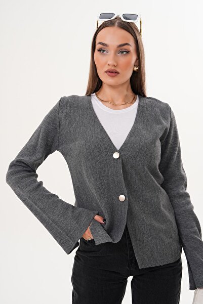 ŞİMAL Kadın Çift Düğme Detaylı Kol Yırtmaçlı Hırka 255092 -