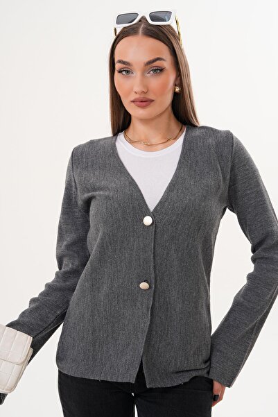 ŞİMAL Kadın Çift Düğme Detaylı Kol Yırtmaçlı Hırka 255092 -