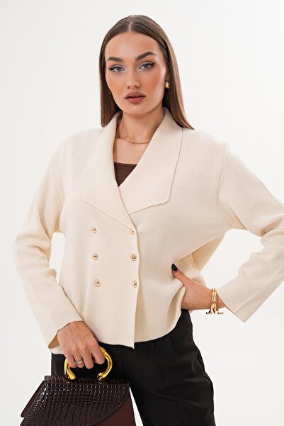 ŞİMAL Women's Button Closure High Neck Cardigan 255093 -