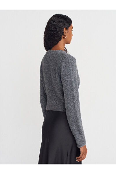 Dilvin 60273 Wool Blend Buttoned Knit Cardigan - K. Smoked Mel