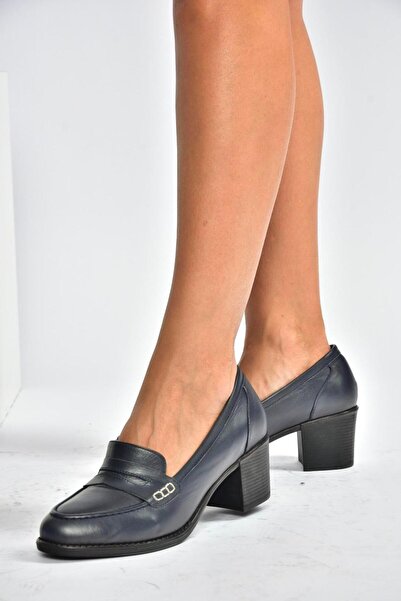 Fox Shoes V468707503 Pantofi de damă cu toc gros din piele naturală albastru bleumarin