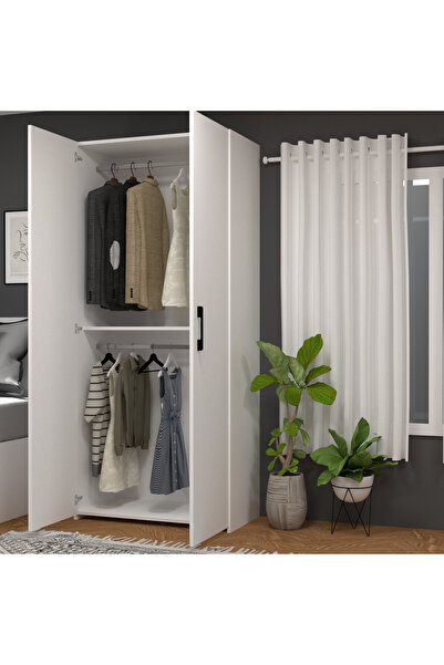 MOBİLİQUE Retro-8 İki Askılı İki Kapaklı Gardırop Beyaz