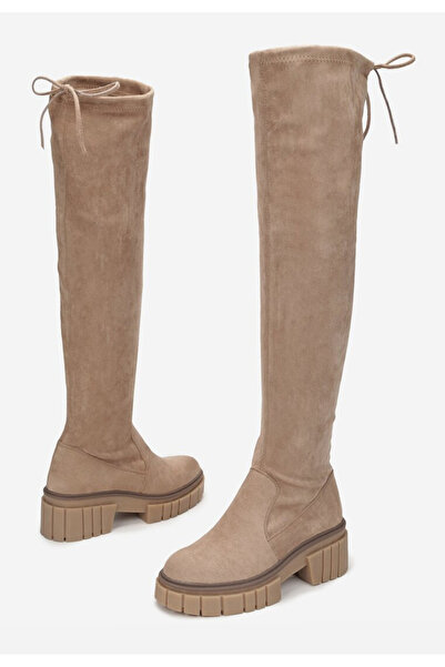 B T Shoes Khaki vysoké kozačky na plochém podpatku Dolaria