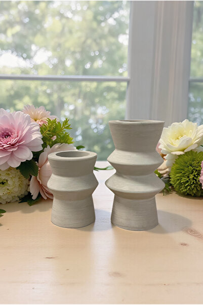 FH finehome Zen 2'li Geometrik Şamdan Set Gri