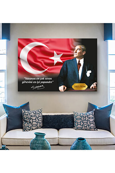 mgifashion Atatürk Portre Tablo Ev Ofis Dekoratif Kanvas Tablo Türk Bayraklı