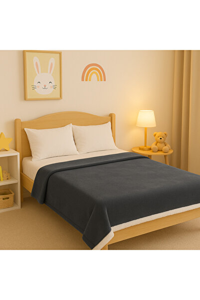 zola Fluffy blanket, 150 x 200 cm, warm and comfortable, polyester, dark gray/white