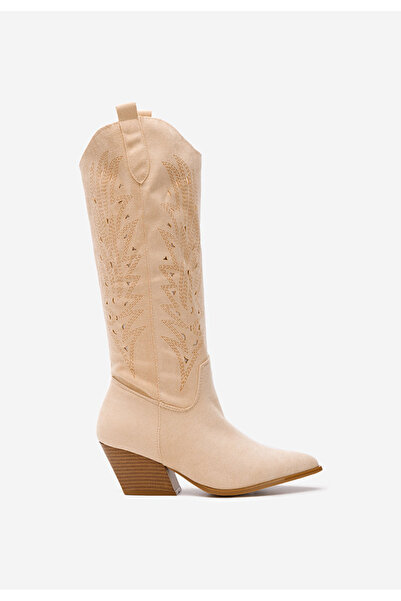 B T Shoes Béžové dámské kozačky Indaia