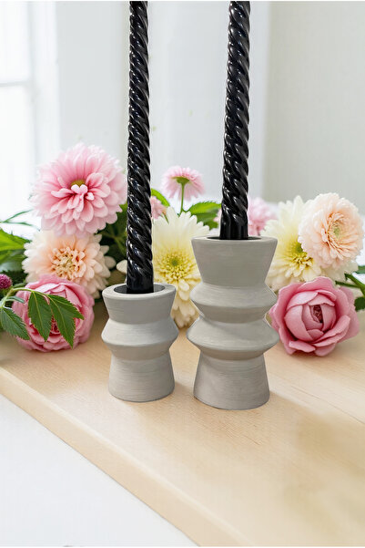 FH finehome Zen 2'li Geometrik Şamdan Set Gri