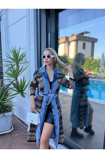 For Angels Colorful Long Denim Knitwear Cardigan