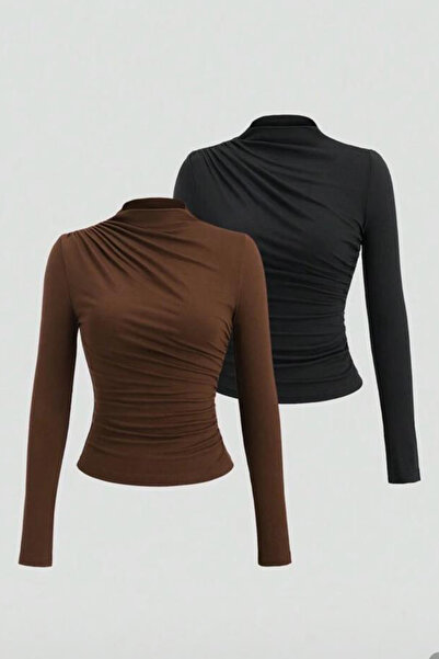 Cockatoo Γυναικεία μπλούζα ντραπέ με κορδόνια 2τμχ Sandy