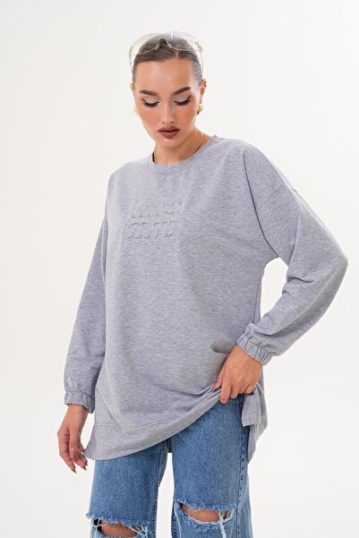 WestBound Gray Mi̇u Embossed Print Crew Neck Hijab Sweatshirt Tunic 712