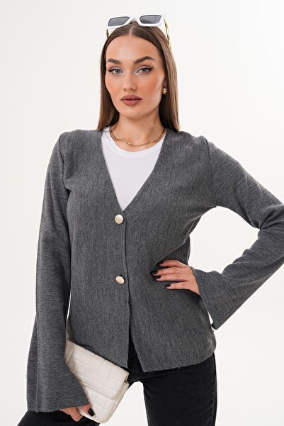 ŞİMAL Kadın Çift Düğme Detaylı Kol Yırtmaçlı Hırka 255092 -