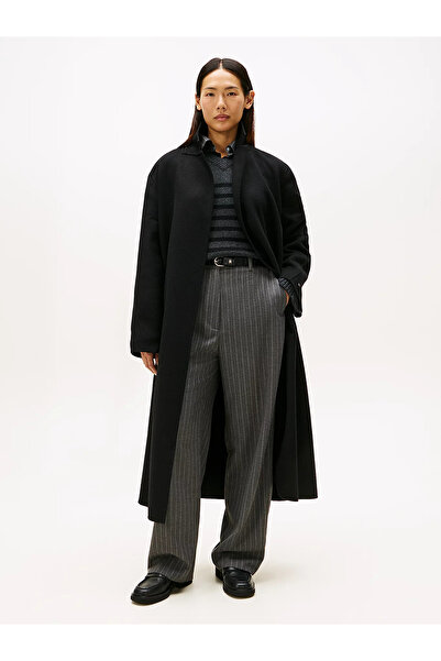 Tommy Hilfiger Çift Taraflı Yün Normal Kesim Kemerli Maxi Kadın Mont WW0WW47286BDS