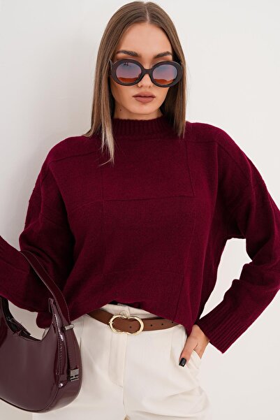 ŞİMAL Women's Square Patterned Half Fisherman Knitwear Knitted Sweater 255085 -