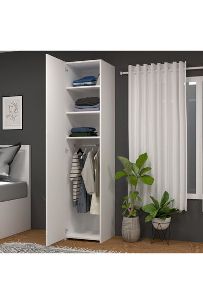 MOBİLİQUE Retro-4 Askılı 3 Raflı Tek Kapaklı Gardırop Beyaz