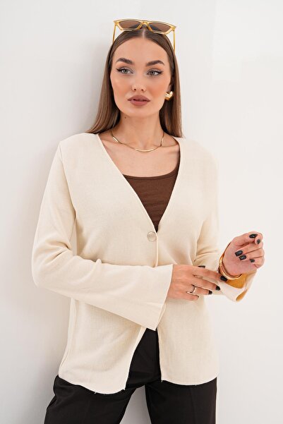 ŞİMAL Women's Double Button Detailed Sleeve Slit Cardigan 255092 -