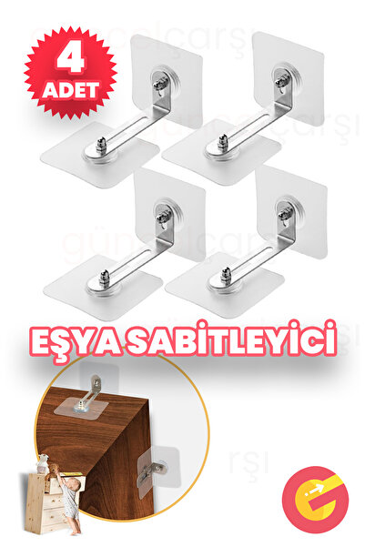 ShopMonkey 4 Adet Ultra Dayanıklı Kendinden Yapışkanlı Eşya Mobilya Sabitleyici Çivisiz Duvar Delmeden