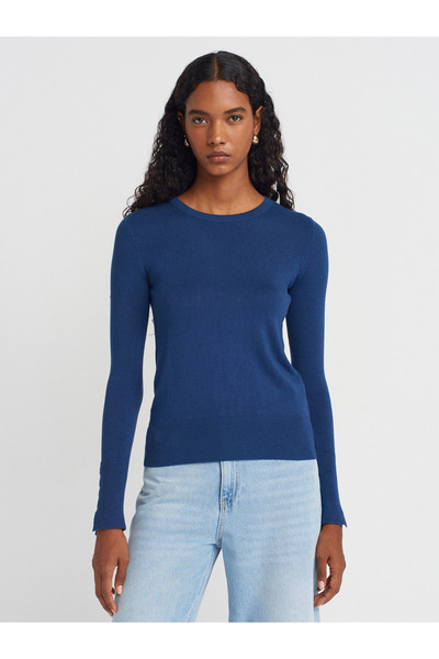 Dilvin 1267 Pulover cu gât rotund și mâneci la mijloc - Indigo