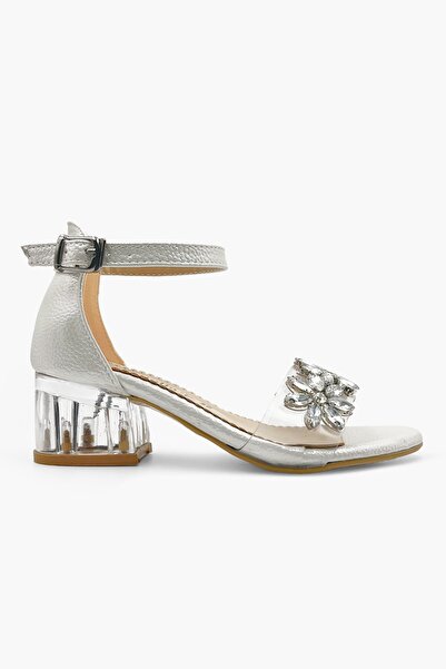 ALTUNTAŞ Girl's Shoes Evening Dress Transparent Heel Flower Rhinestone Detail