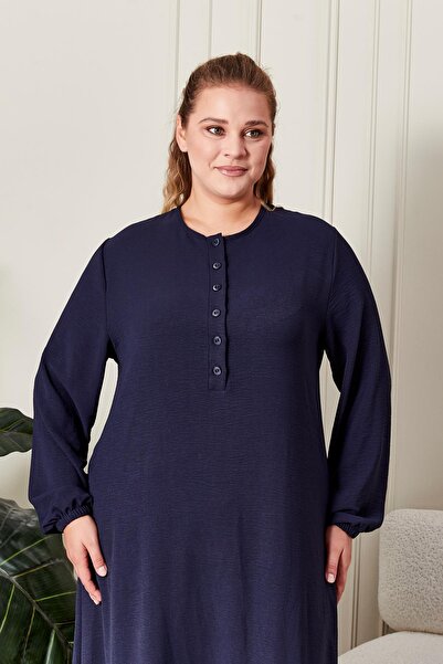 Ferace Γυναικείο φόρεμα Babanne με κουμπιά σε μεγάλο μέγεθος