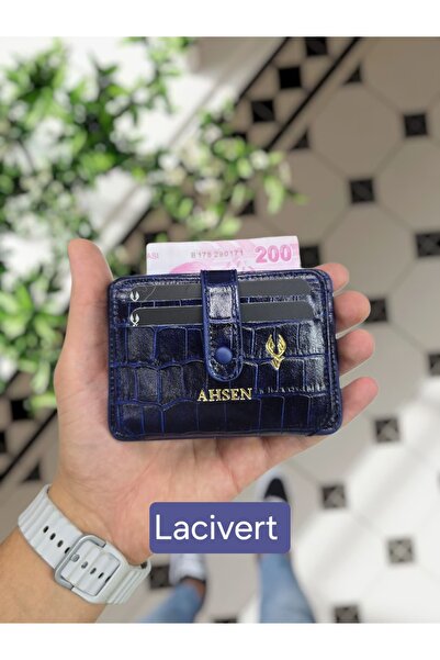 8600 Genuine Leather Snap Card Holder Custom Men's Bag with Accordion ID Compartment Navy Croco