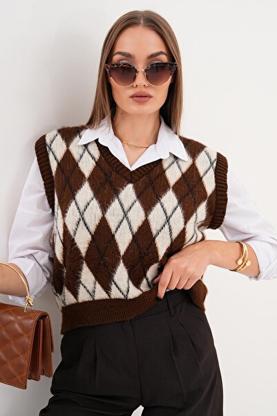 ŞİMAL Жіночий светр з V-подібним вирізом і візерунком «баклава» 255107 -