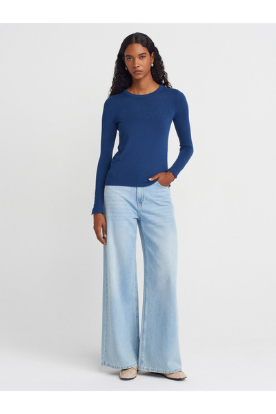 Dilvin 1267 Pulover cu gât rotund și mâneci la mijloc - Indigo