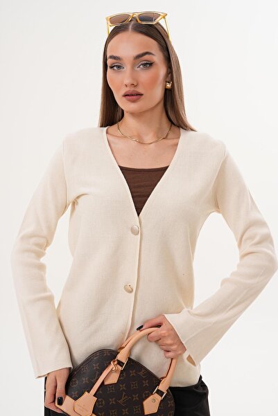 ŞİMAL Women's Double Button Detailed Sleeve Slit Cardigan 255092 -