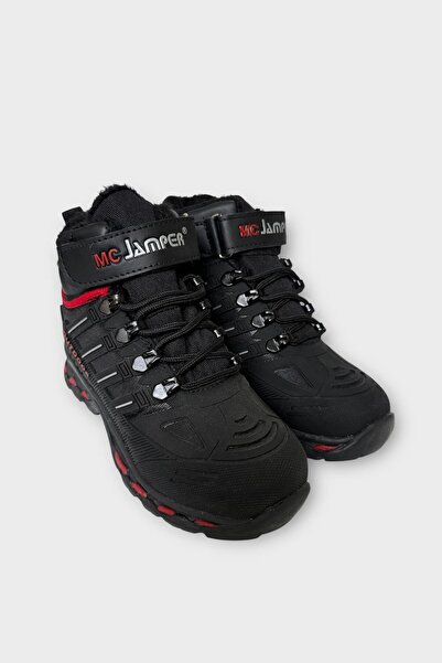 Liger Dětské outdoorové boty s kožešinou uvnitř a zipem ČERNÁ - ČERVENÁ