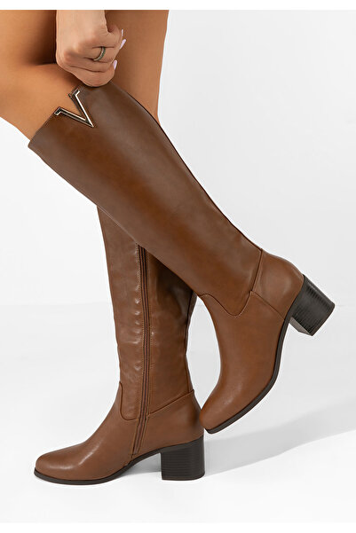 B T Shoes Cizme cu toc gros Vestame camel