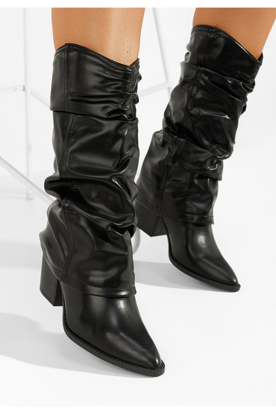 B T Shoes Cizme cu toc gros Verta V2 negre