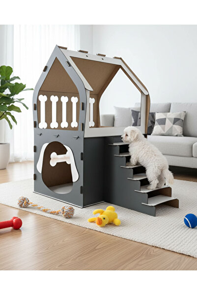 teknomooji 3XL Köpek Evi – Antrasit-Beyaz, 3 mm MDF, Küçük Irklar İçin, 91×84×58 cm