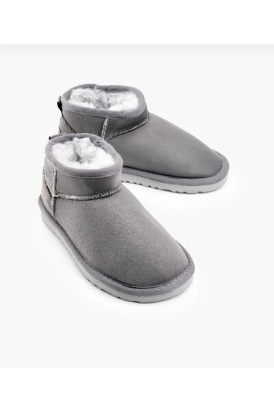 MİSSWEMODASHOES Kız Çocuk Gri Ultra Mini Süet Bot Içi Kürklü Kışlık Taban Bot