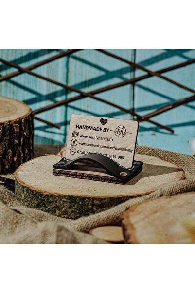 OEM Premium Leather Business Card Holder HH954 Personalized with Wooden Base 9.5x6 cm