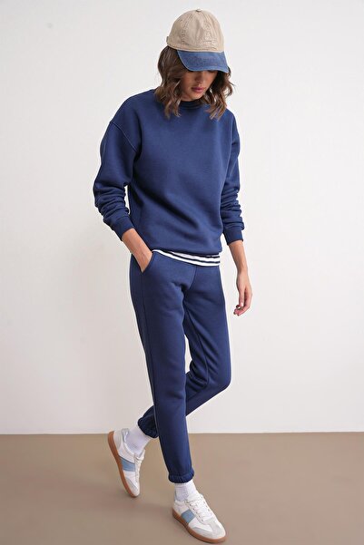 Mixray 2024 Жіночий 100% бавовна 3 нитки з флісовою підкладкою Комплект верхнього та нижнього одягу Синій