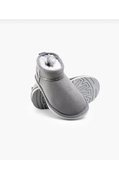 MİSSWEMODASHOES Kız Çocuk Gri Ultra Mini Süet Bot Içi Kürklü Kışlık Taban Bot