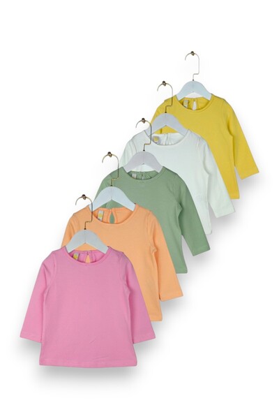 Via Girls Set of 5 9-24 Months 95% Cotton Long Sleeve Buttoned Collar Basic Bodysuit | 9-24 Months Baby Clothing