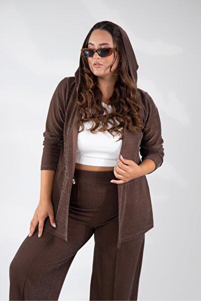 Roxxlen Plus Size Glitter-Hooded Cardigan