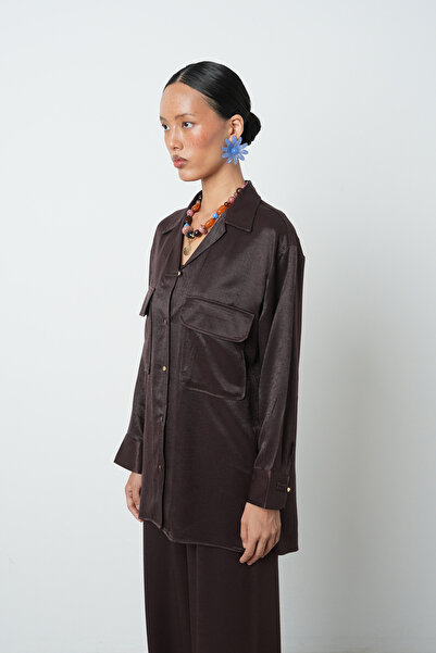Orfeo Negro Women's Solid Color Double Pocket Gold Button Detailed Shirt