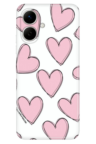 TECNO Spark Go 2 (KM4) Uyumlu Kılıf Renkli Silikon Baskılı TPU Pembe Çizgili Kalpler