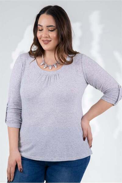 Roxxlen Μπλούζα με οβάλ λαιμόκοψη μεγάλου μεγέθους