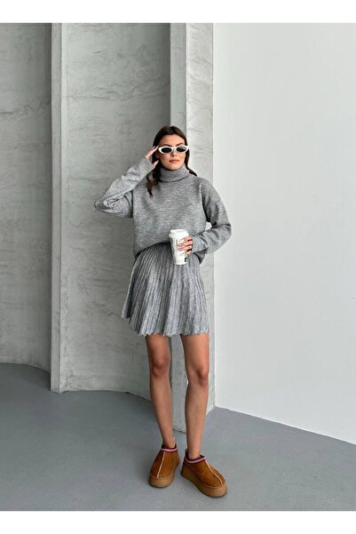 ZF BUTİK Women's Knitwear High Neck Sweater Skirt Set