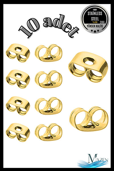 MAZEN Gold Color Steel Antiallergic Earring Back |   Set of 10 |   Durable and Non-Tarnishing Replacement Apparatus