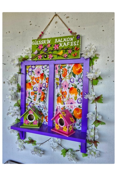 buraxe Balkon duvar dekorasyonu, ahşap pencere +kuş evleri+pano set,AYRINTILA...