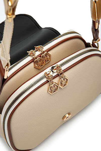 minebag Geantă de damă din piele artificială cu mai multe compartimente Dave Cream